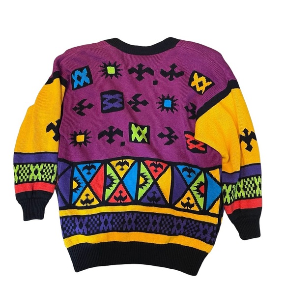 I B diffusion fun vintage/Hong Kong 1991 puff shoulder allover print sweater M - Picture 2 of 8